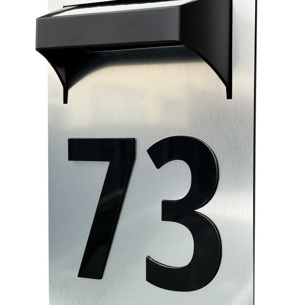 House Number Plaques, Silver & Gloss Black Acrylic House Door Plaques Wall Sign, 10 Mode Colour Solar Light