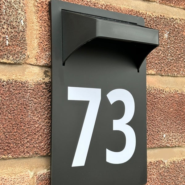 House Number Plaques, Matt Black Acrylic House Door Plaques Wall Sign, 10 Mode Colour Solar Light