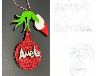 Grinch Hand Christmas Ornament SVG | Laser Cut Decoration (Digital Download)