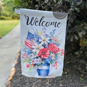 Patriotic Garden Flag| America| Red, White and Blue| Floral Flag