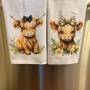 Highland Kuh Handtuch | Niedliches Handtuch | Küchenhandtuch Dekoratives Handtuch | Highland-Kuh | Langhaarige Kuh | Baby-Kuh | Kalb| Bauernhof