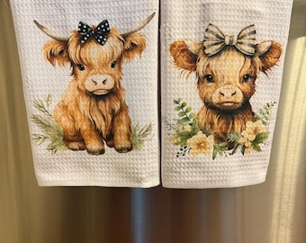 Highland Cow Towel| Cute Towel| Kitchen Towel| Decorative Towel| Highland Cow| Long Haired Cow| Baby Cow| Calf| Farm