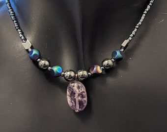 Owls Paradise Set: Silver Owl Pendants, Angelite Purple Beads, Purple Glass Pendant, Multicoloured Beads, Owl Earrings and Purple Bracelet