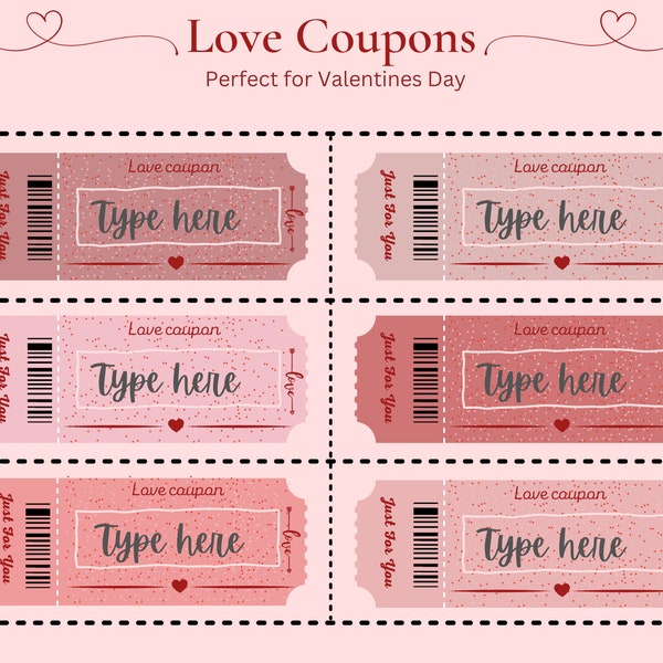 Digital Valentines Love Coupon | Voucher Template| Valentines Editable Coupon| Christmas Fun Gift Ideas | Valentine’s Date night tickets