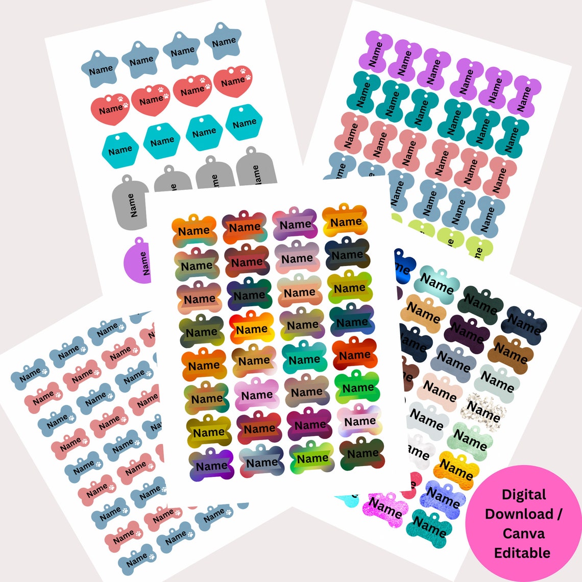 Dog ID Tag, Dog Name Tag Template, Digital Dog Tag, Custom Dog Name Tag