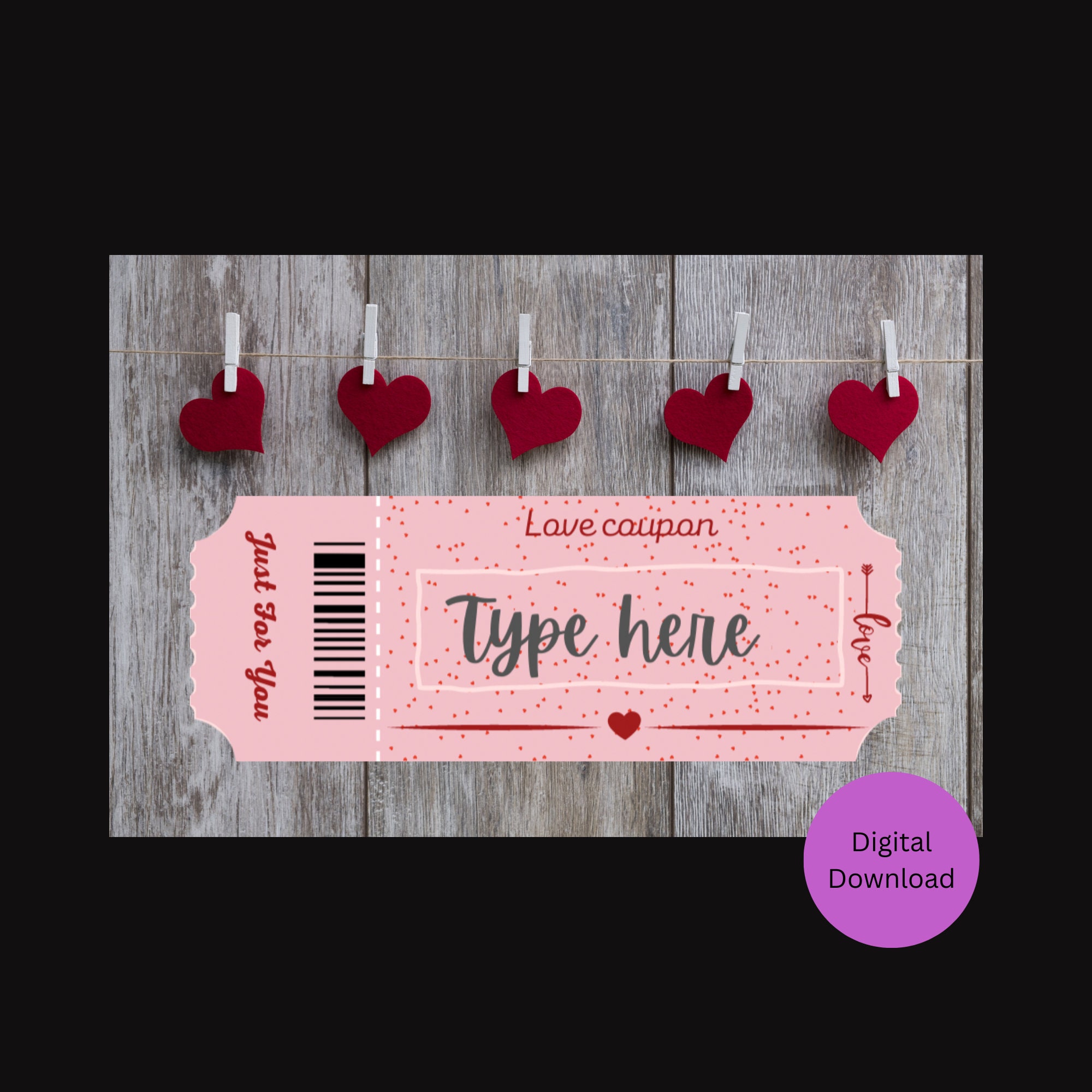 Digital Valentines Love Coupon Voucher Template Valentines Editable ...
