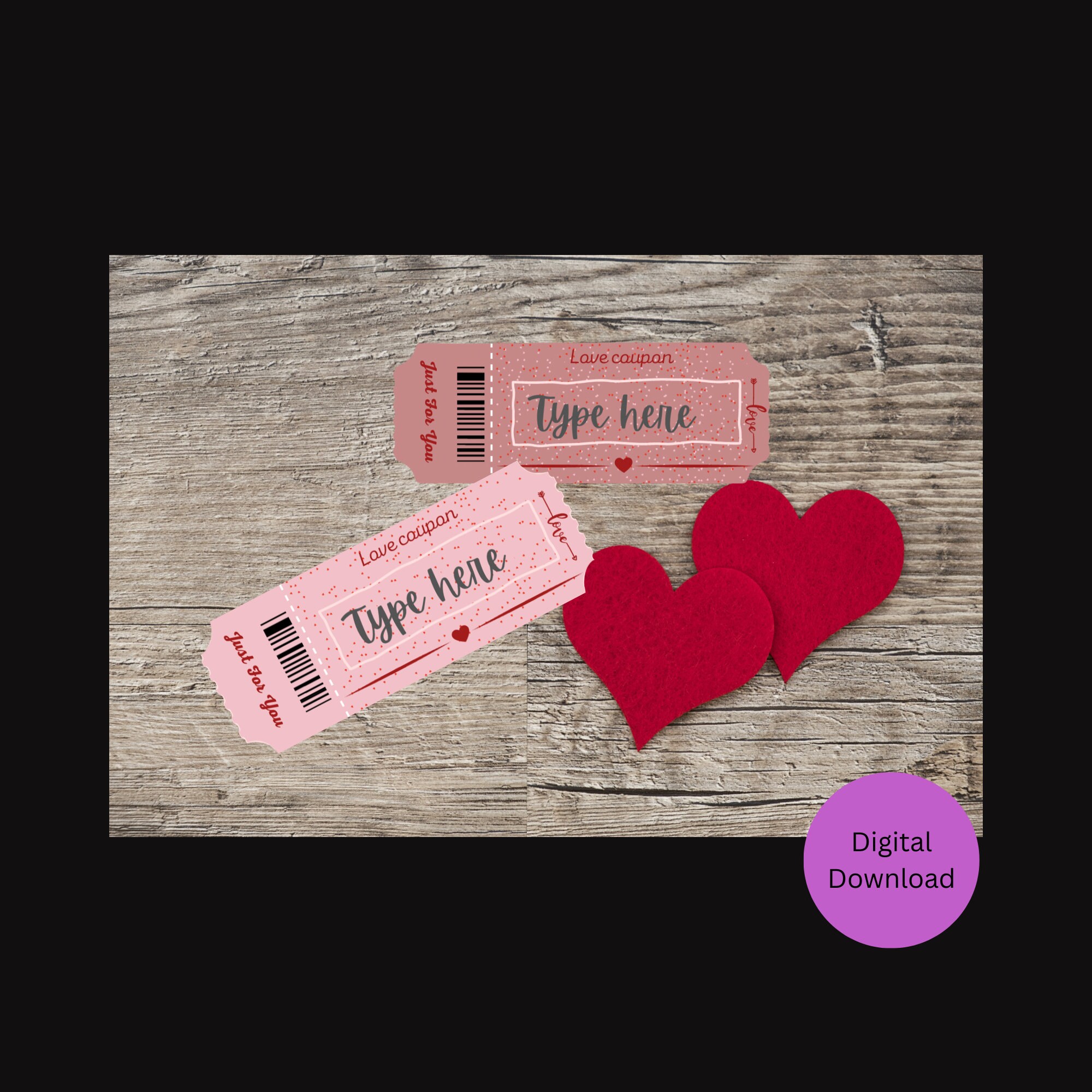 Digital Valentines Love Coupon Voucher Template Valentines Editable ...