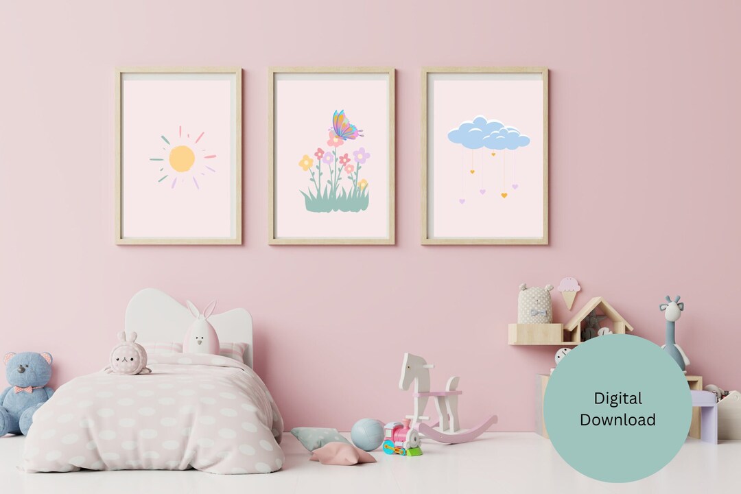 Kids Wall Arts in 4 Different Background Colors A Set of 3 Digital Wall