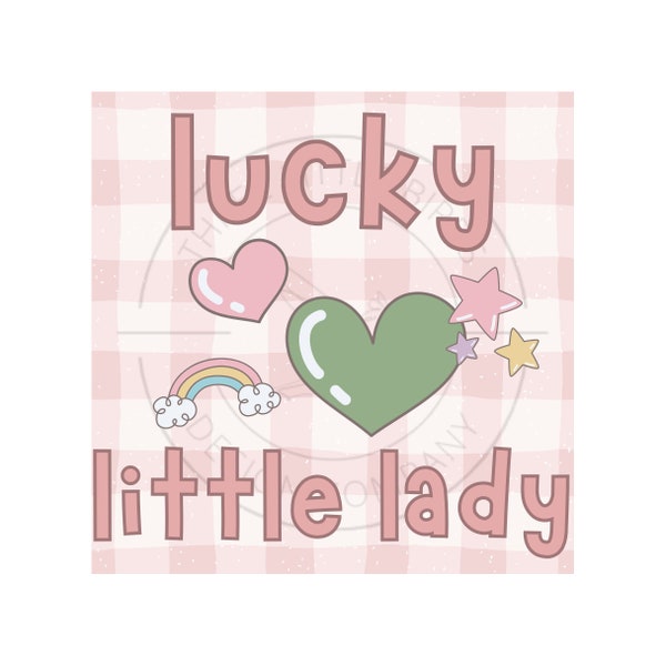 Lucky Little Lady Gingham PNG, sublimation, St. Patricks Day png, rainbow, green heart, girl St. Patricks Day shirt, digital download