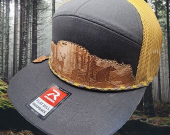 Leather Patch 7-Panel Snapback Hat: Desert, Buck & Bear Imagery