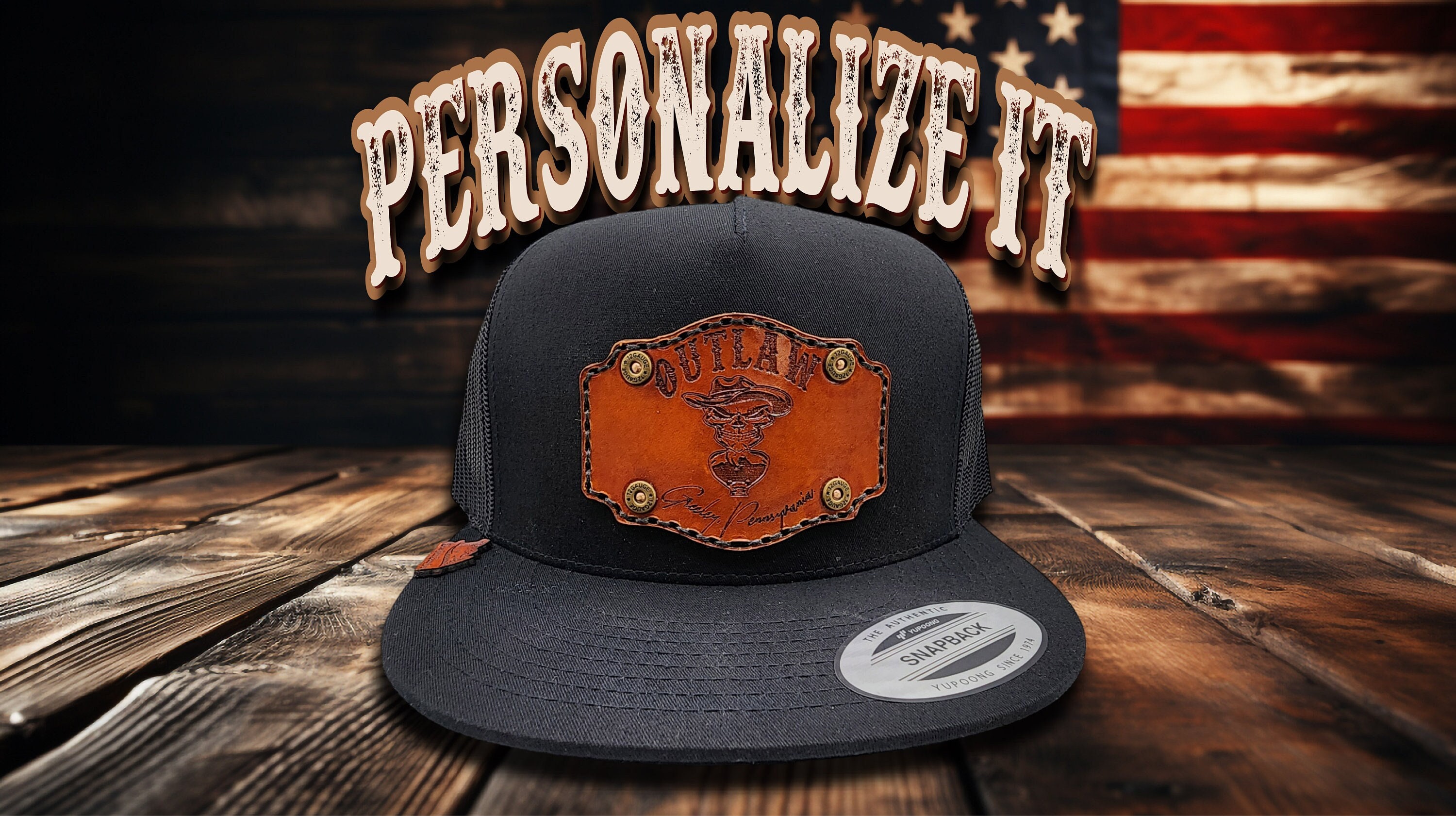 US別注　HWY×US Limited Hawg Backet Hat Skull Outlaw, Western Style, Leather Patched Hat, With 12