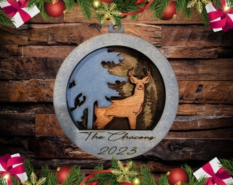 Personalized Whitetail Deer Hunting Christmas Ornament: Rustic Wooden Hunter Gift