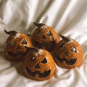 Little Jack Ceramic Pumpkin Candle Holder | Aesthetic Pottery, Handmade Ceramics, Halloween Decor, Tea Light, Trendy, Spooky Season Decor