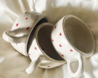 Speckled Heart Mug | Handmade Ceramic Mug, Coquette Aesthetic Pottery, Coffee Cup, Gift for Her