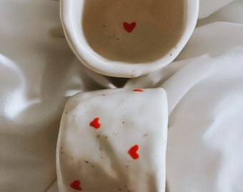 Lovers Espresso Set| Handmade Pottery, Hearts, Ceramics, Cute Pottery, Espresso, Gifts for Her, Aesthetic Pottery, Trendy, Drinkware