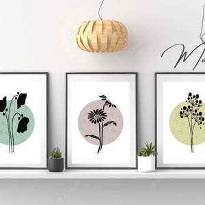 Floral Set of 3 Prints, Botanical Wall Art, Gift Her, Nature Picture, Feature Wall Art, Abstract Design