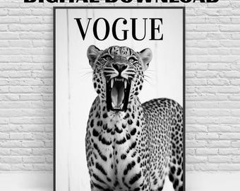 Vogue Leopard Art Print, Black and White Photography (Digital Download)