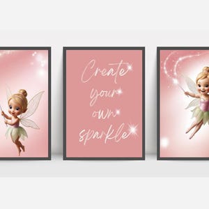 Set of 3 Fairy prints, Kids fairy prints, nursery wall art, nursery fairy theme decor, girls fairy wall art, Create your own sparkle prints