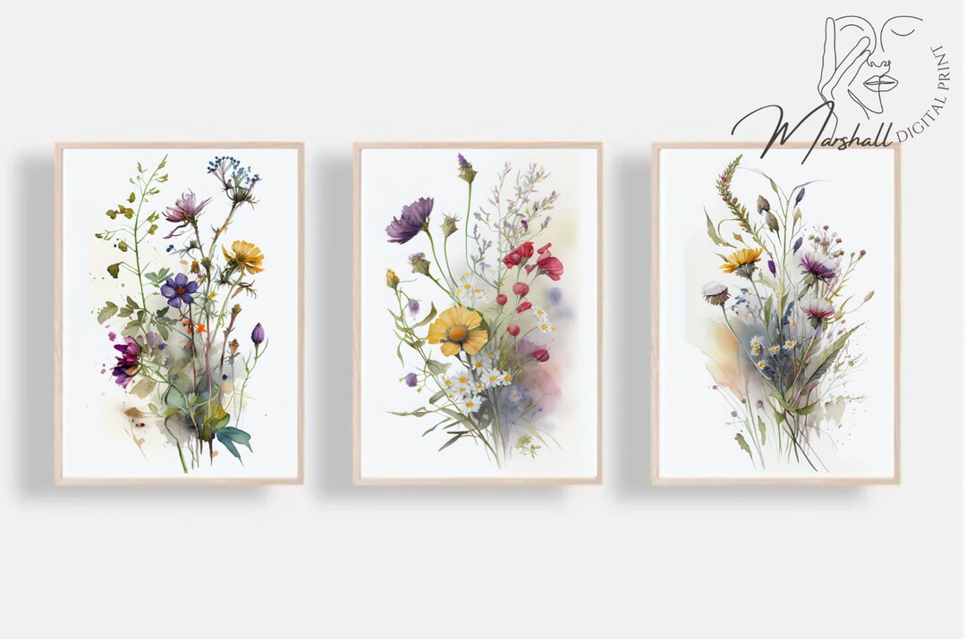 Wildflower Watercolor Art Prints Set of 3 - Etsy UK