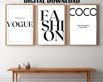 Vogue & Coco Fashion Prints | Black and White Minimalist Wall Art (Digital Download)