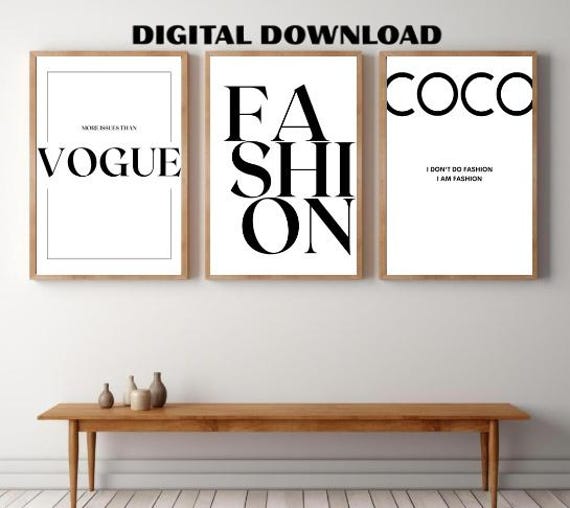 Vogue & Coco Fashion Prints | Black and White Minimalist Wall Art (Digital Download)