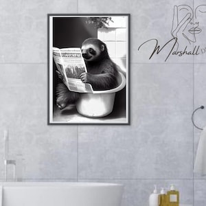 Sloth Wall Art, Funny Bathroom Print, Toilet Poster, Bathroom Art, Sloth Printable, Black And White Sloth,