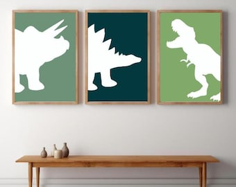 Dinosaur Silhouette Print Set, T-Rex, Triceratops, Stegosaurus
