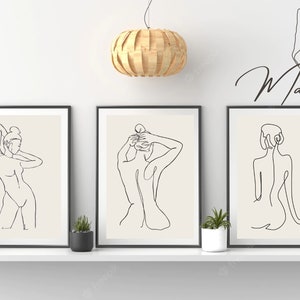 Set of 3 Female Line Art,  Female Line Art, Woman Figure,  Wall Print,  Bathroom Print , Bedroom Print
