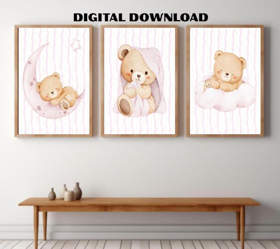 Teddy Bear Nursery Wall Art, Baby Girl Nursery Prints, Pink Nursery ...