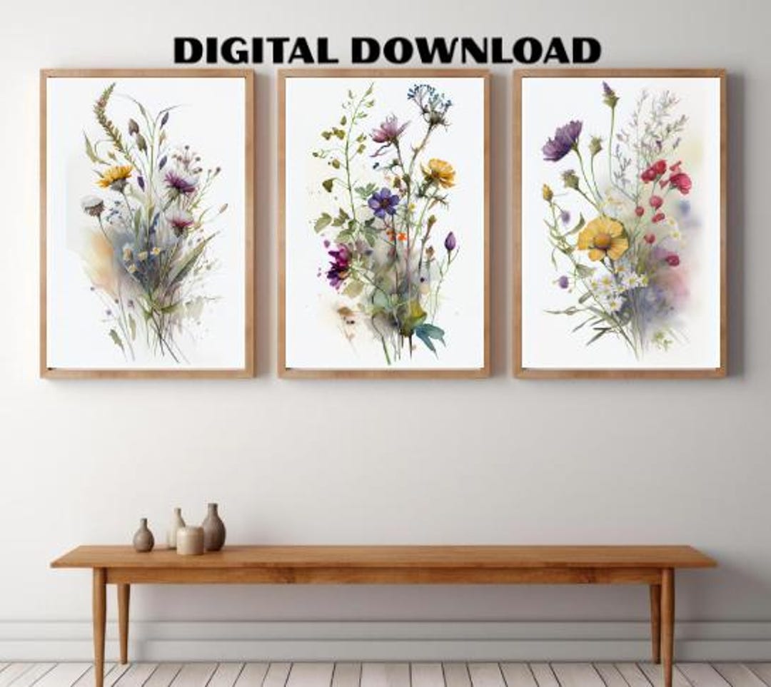 Wildflower Wall Art Printable Set | Botanical Floral | Neutral Nature ...