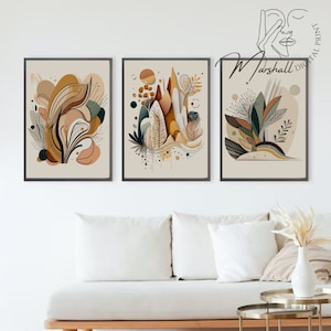 Boho Abstract Wall Art Prints, Boho Wall Decor, Set of 3 Prints, Scandi Art, Black, Beige, Green, Terracotta, Boho Wall Art