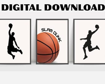 Arte de pared de baloncesto, juego de 3 impresiones de niño, impresiones de pared, decoración de habitación de niño, sala de juegos, *DESCARGA DIGITAL