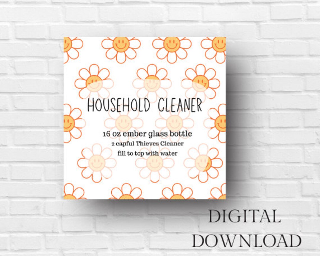Printable Thieves Cleaning Labels, Printable All Purpose Cleaner Label, Flower, Smiley Face ...
