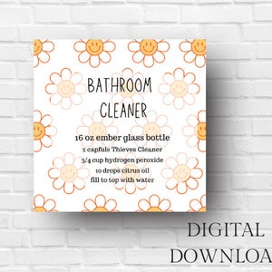 Printable Thieves Cleaning Labels, Flower, Smiley Face, Printable Bathroom Cleaner Label, Digital Download