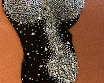 Black Rhinestone mesh maternity bodysuit