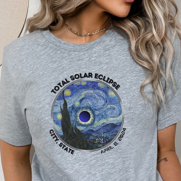 Personalized Total Solar Eclipse T shirt Gift for Men Women Viewing Solar Eclipse Souvenir April 8 2024 Sun Moon Earth Starry Night Van Gogh