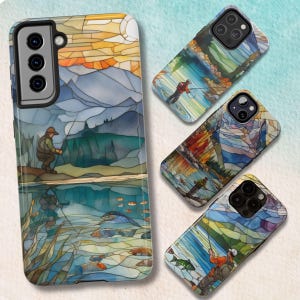 Angeln Telefon Fall Vatertagsgeschenk Robuste Schutzhülle Glasmalerei Fischer Design Outdoor Liebhaber Marine Themed Einzigartiges Geschenk für Männer