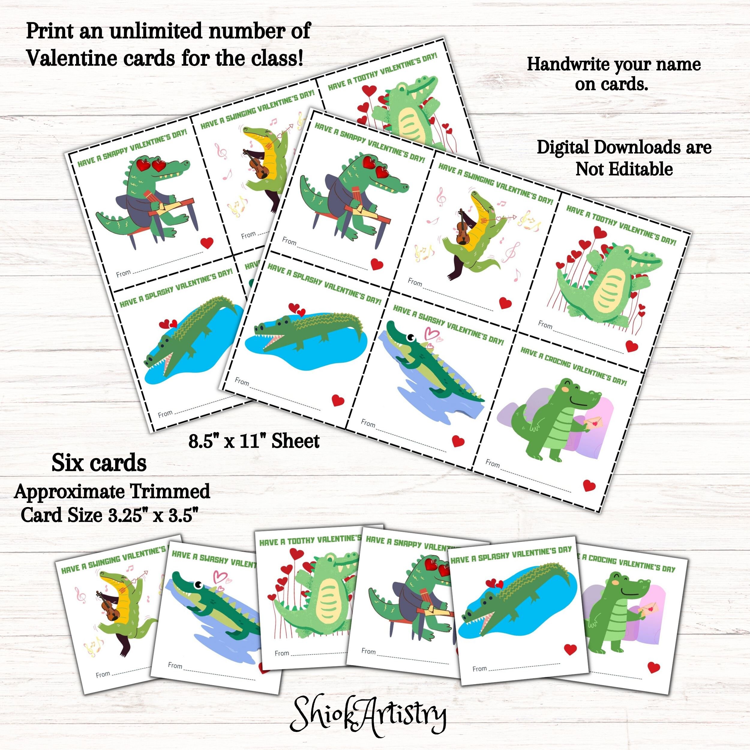 Printable Crocodile Valentine Cards, Classroom Valentine Cards for Kids ...