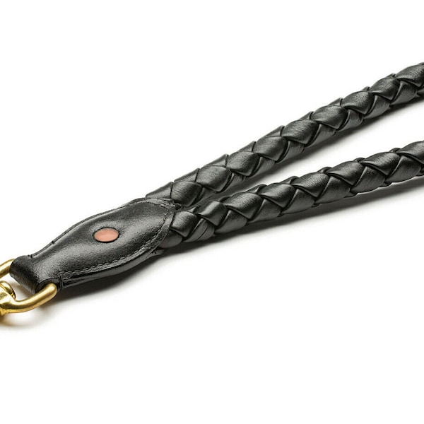 Braided Dog TRAFFIC LEAD I Buffalo Uniquely Braided Leather, 12" x 3/4" Lg Solid Brass Clip I Quality workmanship! I Black I Munroe K9