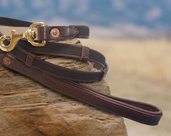 The ORIGINAL RuffGrip® Large Dog Leash in 5' and 6' x 3/4" w/ Lg Solid Brass Swivel Clip & Padded Leather Handle I Brown/Black