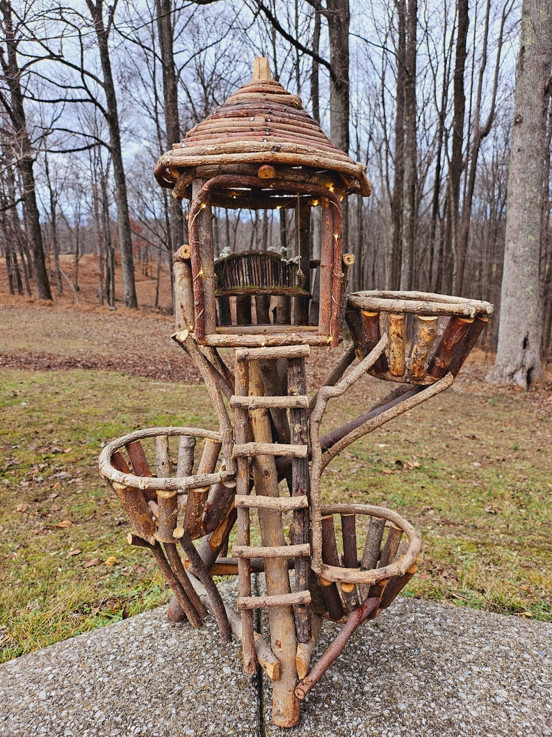 Fairy Treehouse With Fairy Lights Fairy House, Handmade Fairy, Fairy