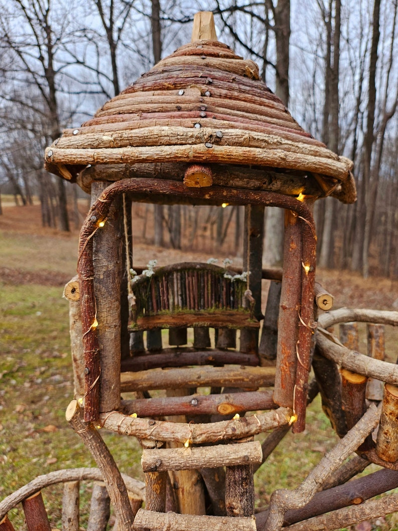 Fairy Treehouse With Fairy Lights Fairy House, Handmade Fairy, Fairy