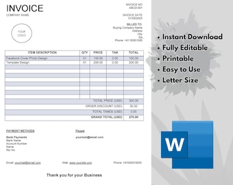 編集可能な請求書テンプレート：印刷可能なビジネスフォーム（MS Word）