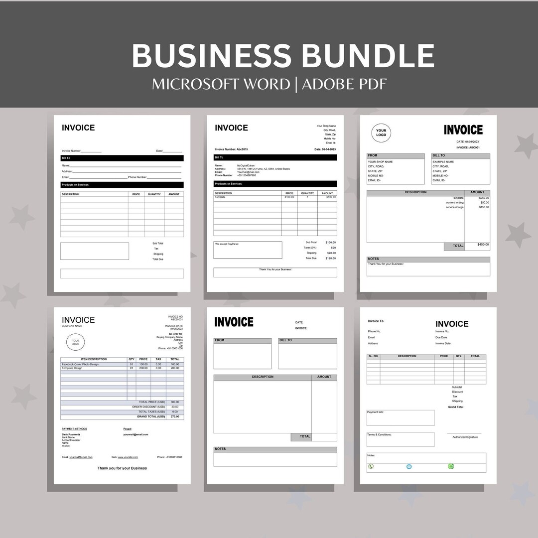 Invoice Template Bundle: Editable Business Forms (PDF & Word) - Etsy