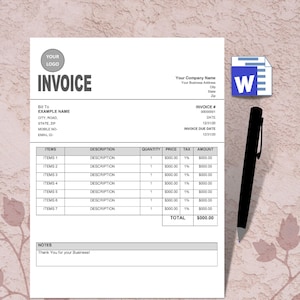 Plantilla de factura de Microsoft Word - Plantilla de factura de construcción - Factura de Google Docs - Facturación de construcción - Plantilla de factura básica