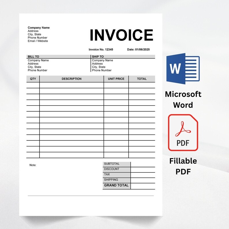 Editable Invoice Template: Small Business, MS Word & PDF (A4/US Letter ...