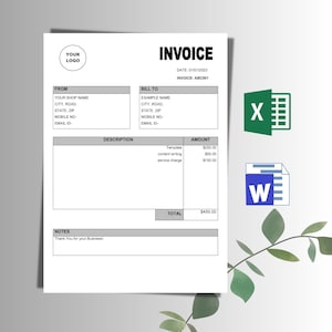 K&ouml;nnte beinhalten: Eine schwarz-wei&szlig;e Rechnungsvorlage mit den W&ouml;rtern "INVOICE" und "TOTAL" in Fettdruck. Die Rechnung enth&auml;lt eine Beschreibung der Leistungen und die entsprechenden Betr&auml;ge. Der Gesamtbetrag betr&auml;gt 450,00 &euro;.