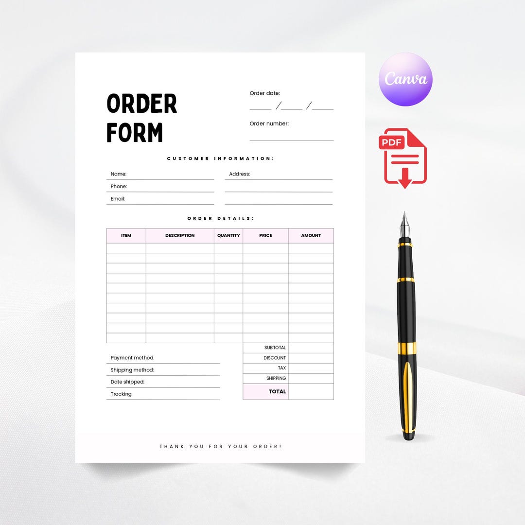 Editable Order Form Template: Canva & Fillable PDF for Small Business ...