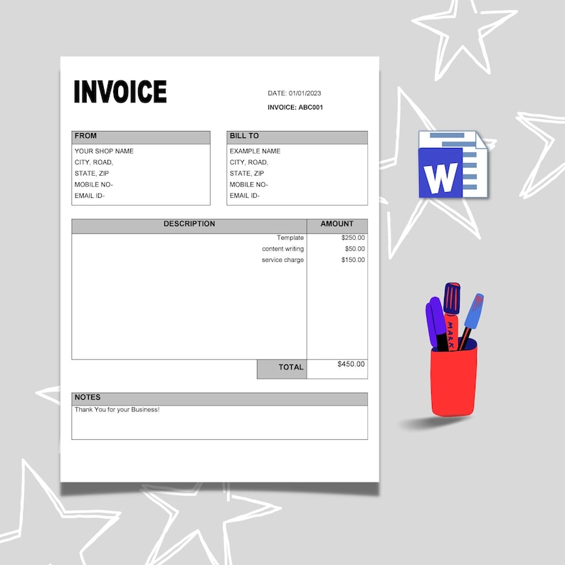 Editable Invoice Template: MS Word, Google Docs (instant Download) - Etsy