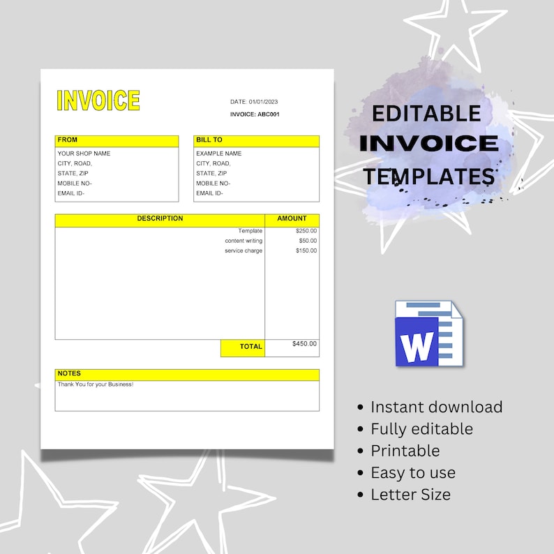 Microsoft Word Invoice Template - Printable Invoice Template - Google ...